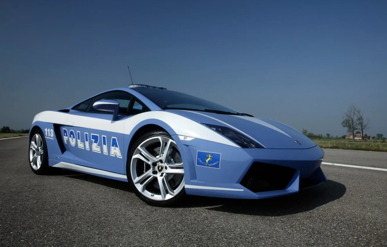 Photo wallpaper road, police, Lamborghini