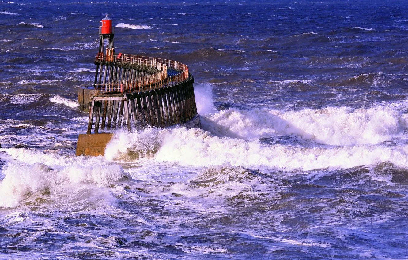 Photo wallpaper sea, wave, storm, lighthouse