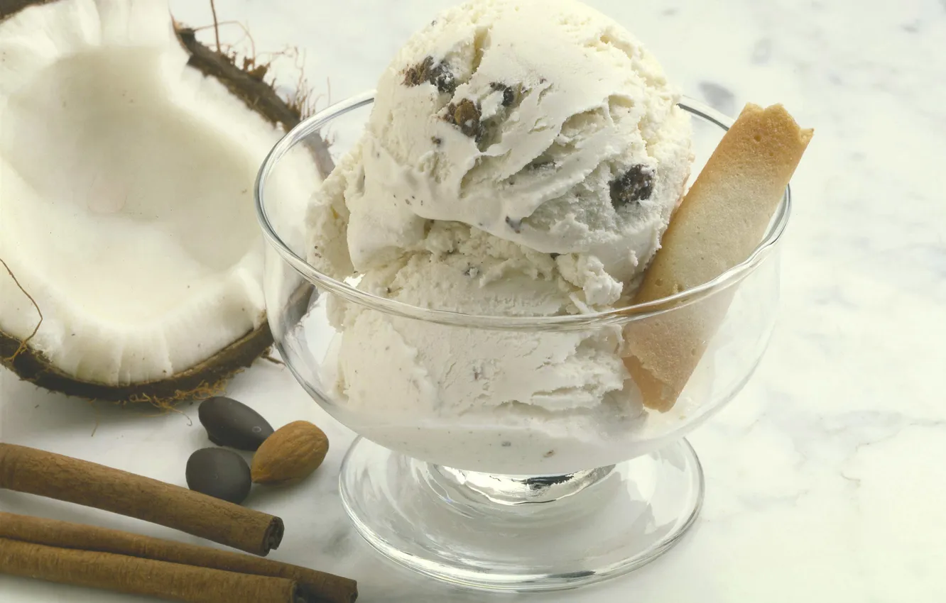 Photo wallpaper food, chocolate, coconut, cookies, ice cream, nuts, cinnamon, dessert