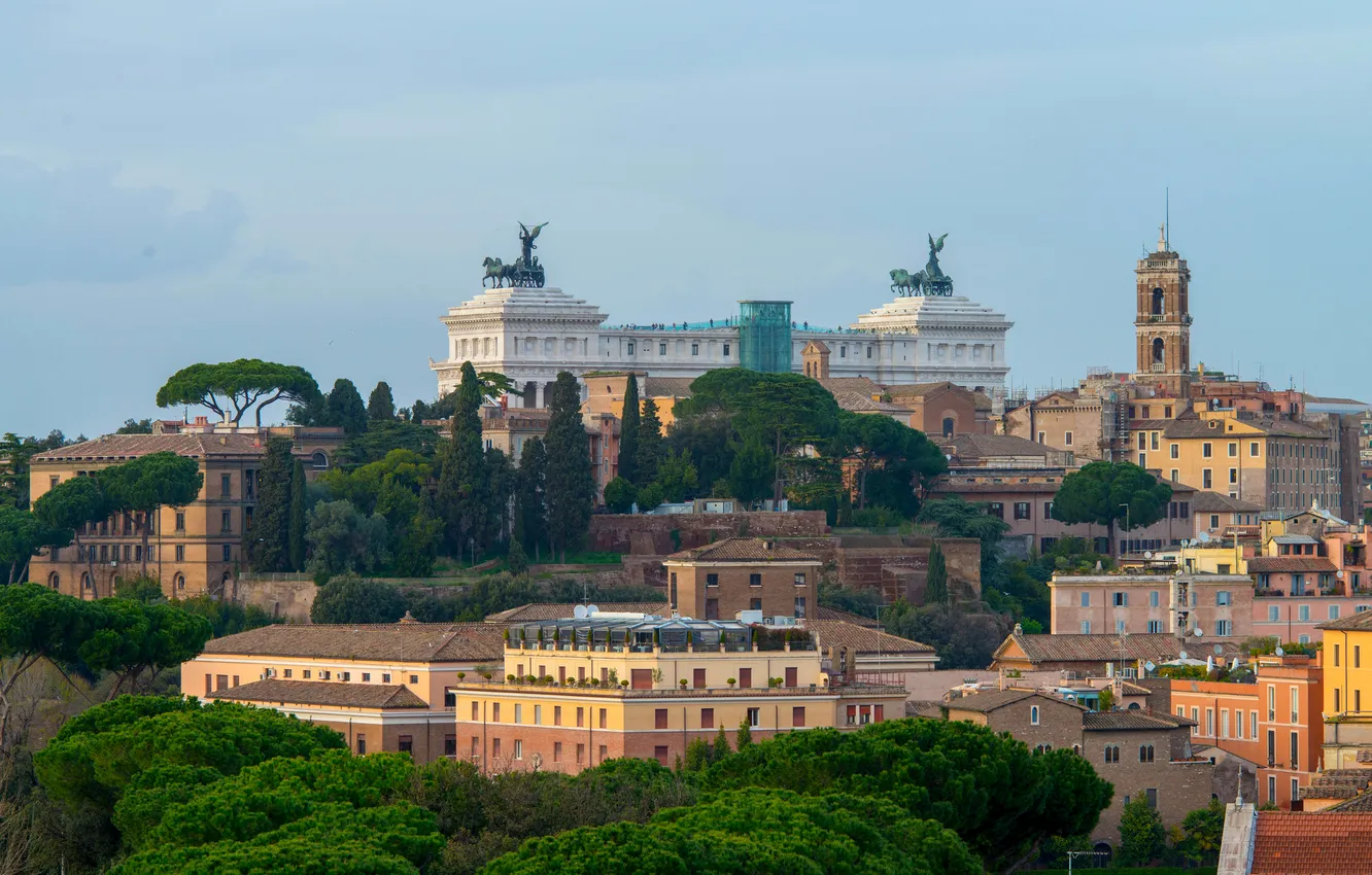 Photo wallpaper trees, home, Rome, Italy, panorama, The Vittoriano