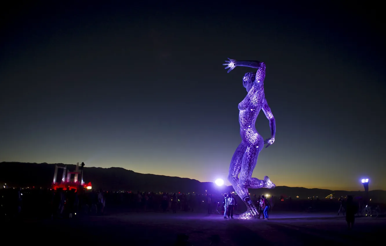 Photo wallpaper mountains, night, people, art, USA, Nevada, art, Burning-Man