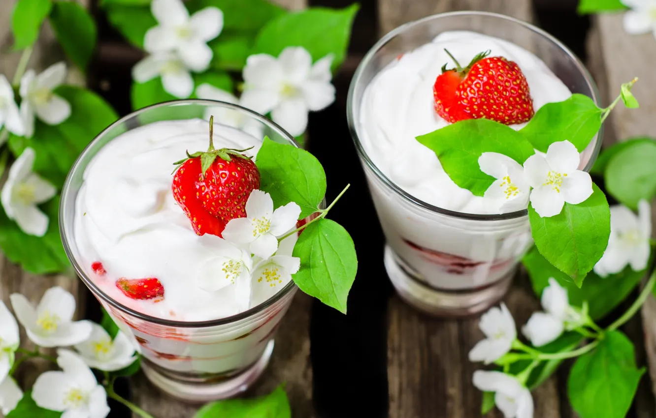Photo wallpaper strawberry, dessert, Jasmine, yogurt
