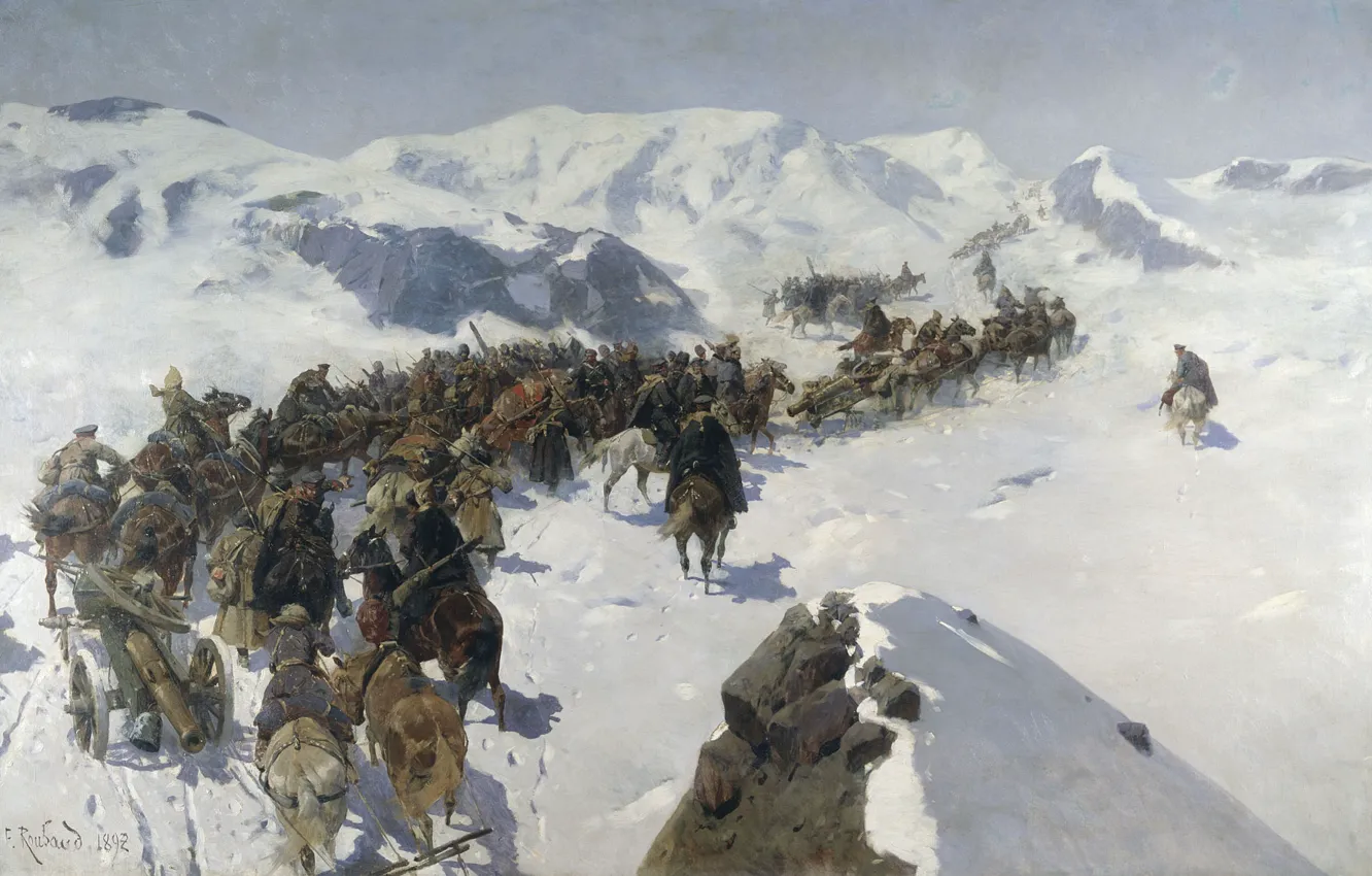 Photo wallpaper oil, Canvas, Franz ROUBAUD, Transition Prince Argutinsky through the Caucasian ridge