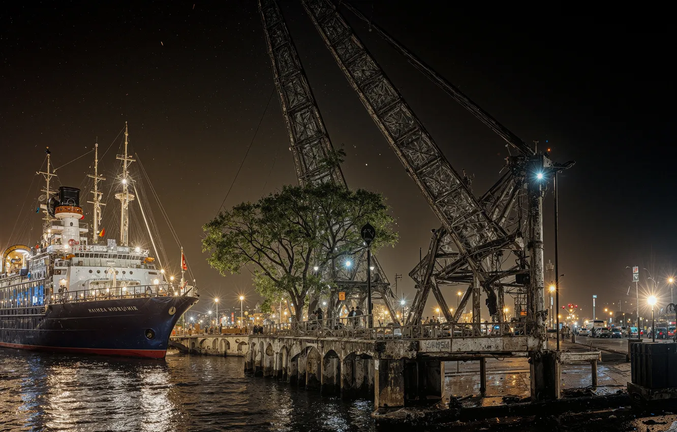 Photo wallpaper the city, ship, port