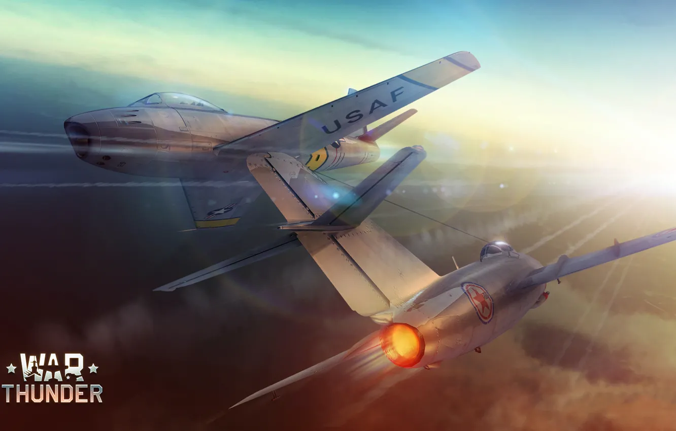 Photo wallpaper the sky, flight, figure, two, speed, fighter, nose, art