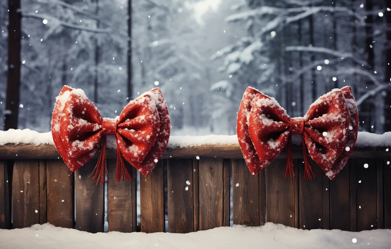 Photo wallpaper winter, snow, decoration, night, new year, Christmas, rustic, bow