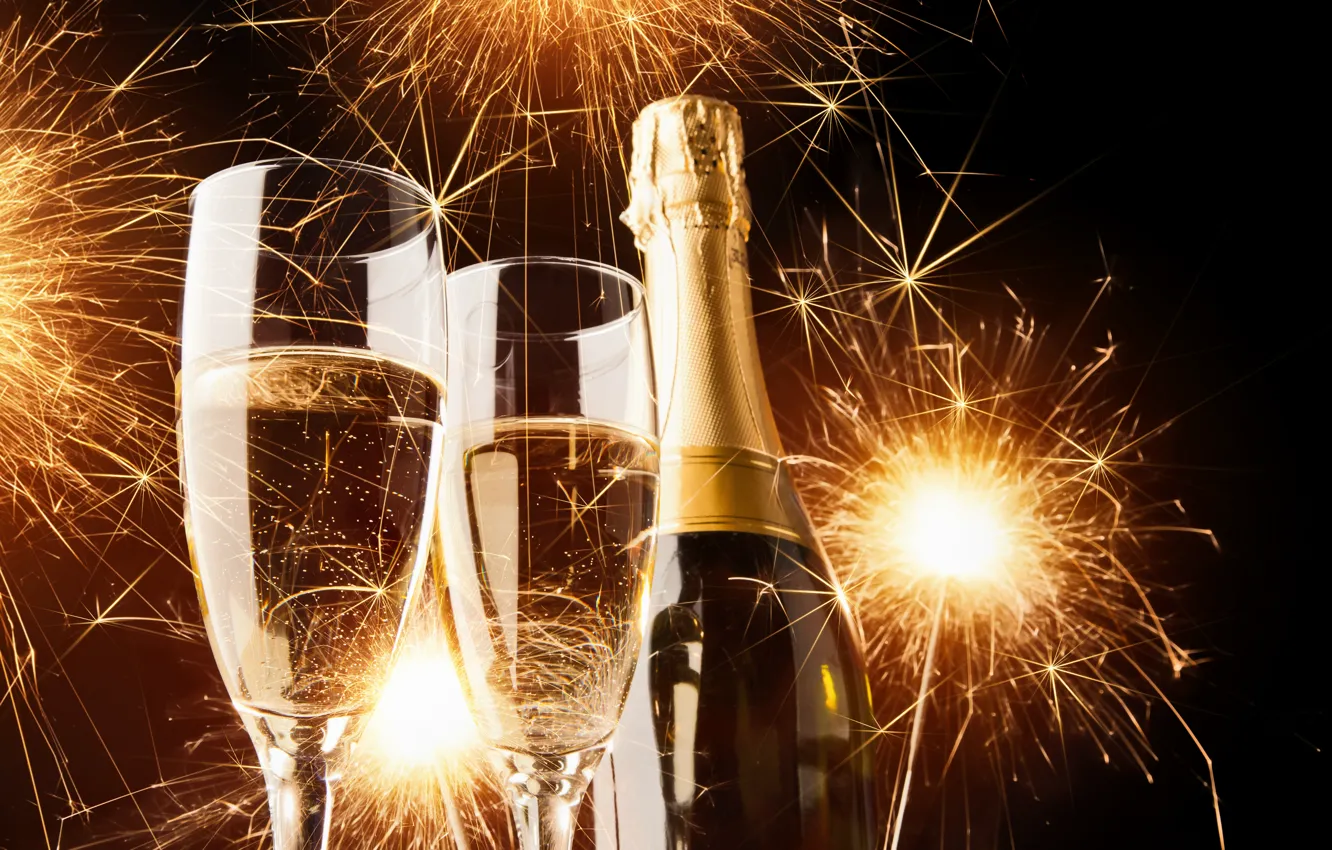 Photo wallpaper New Year, glasses, champagne, caput