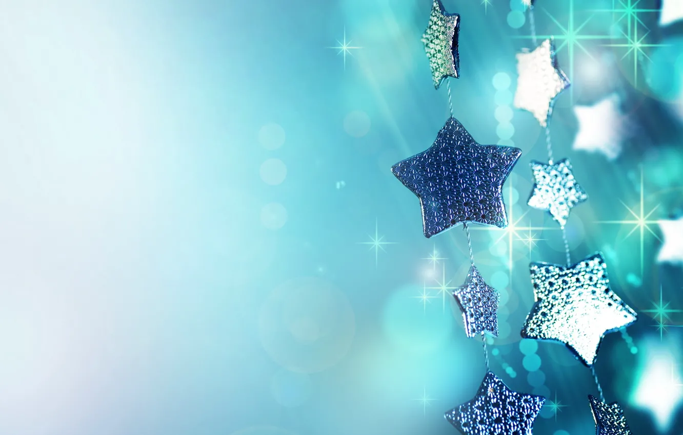 Photo wallpaper macro, holiday, blue, Shine, new year, sequins, sparks, garland