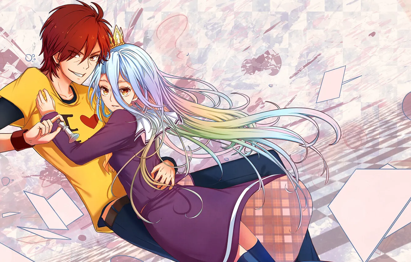 Photo wallpaper anime, art, hugs, girl, guy, two, No Game No Life, No Game No Life