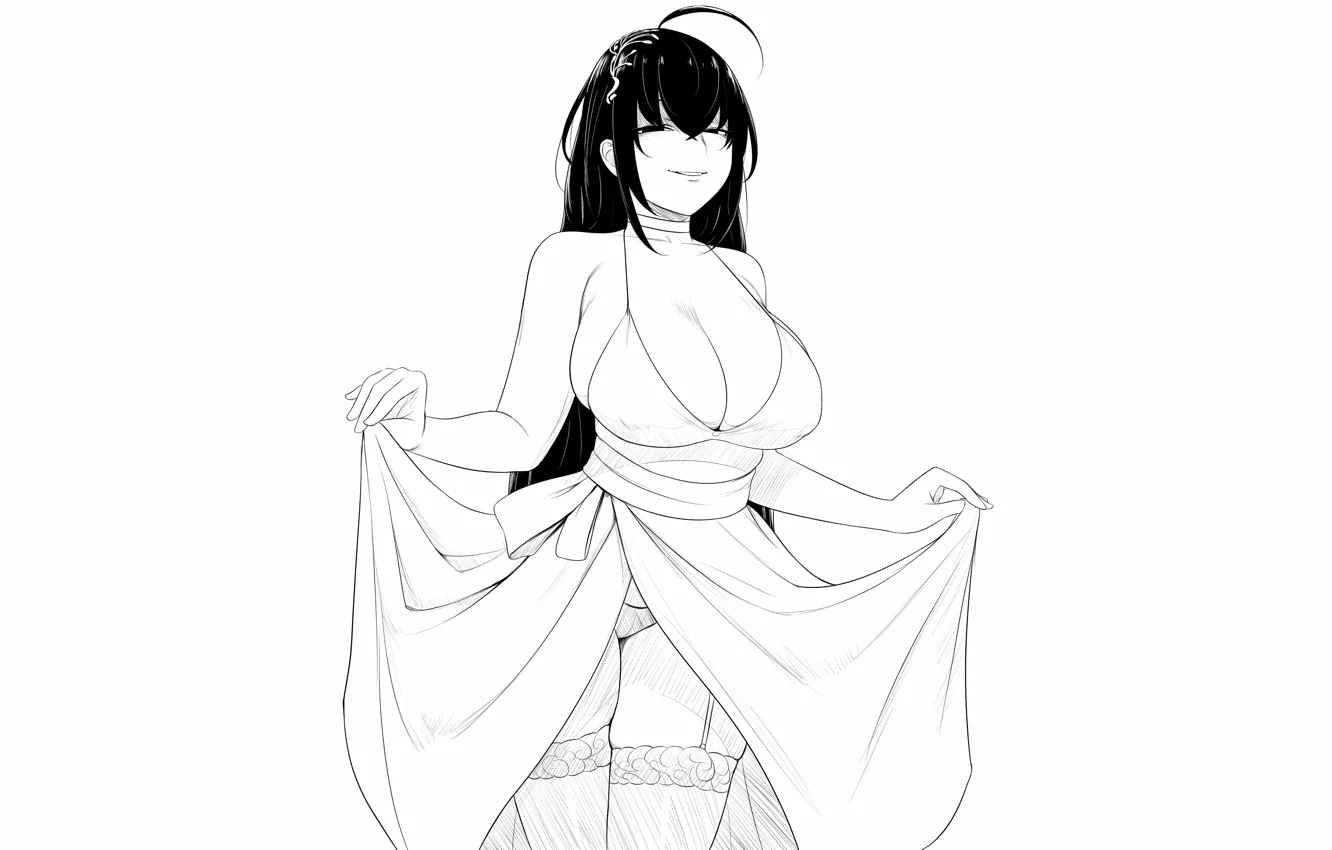 Photo wallpaper girl, sexy, lingerie, cleavage, panties, thighhighs, long hair, dress