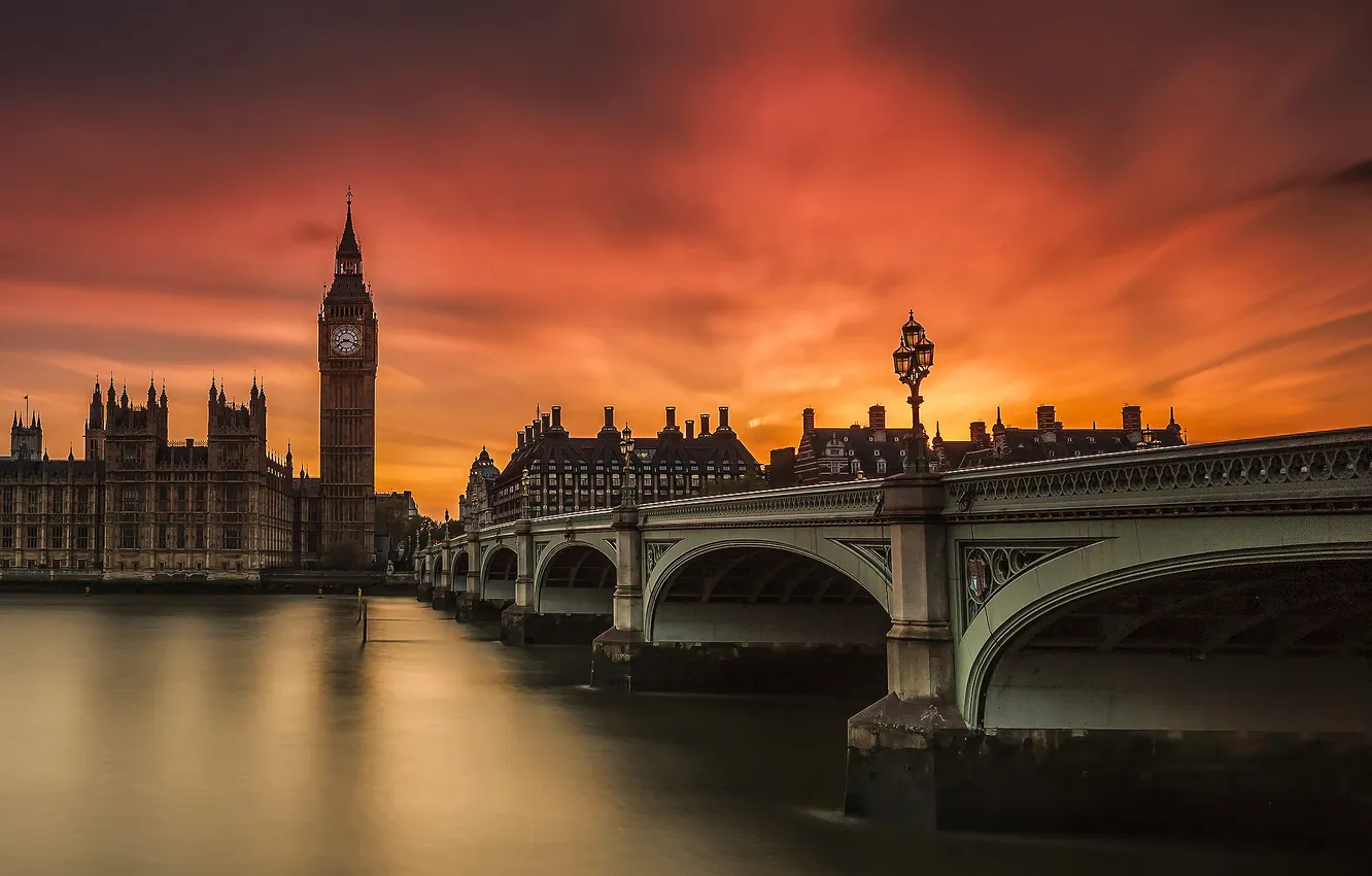 Photo wallpaper bridge, river, England, UK, Big Ben, Palace