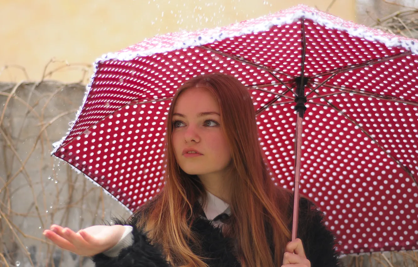 Photo wallpaper girl, street, umbrella