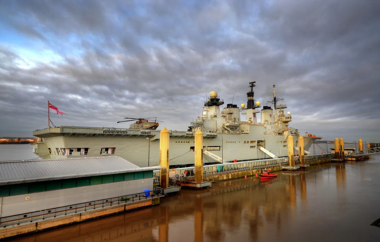 Photo wallpaper the city, ship, port, Liverpool, HMS Illustrious