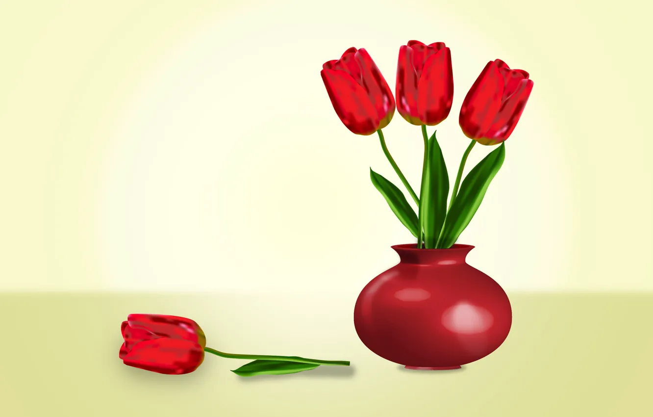 Photo wallpaper leaves, flowers, petals, tulips, pot