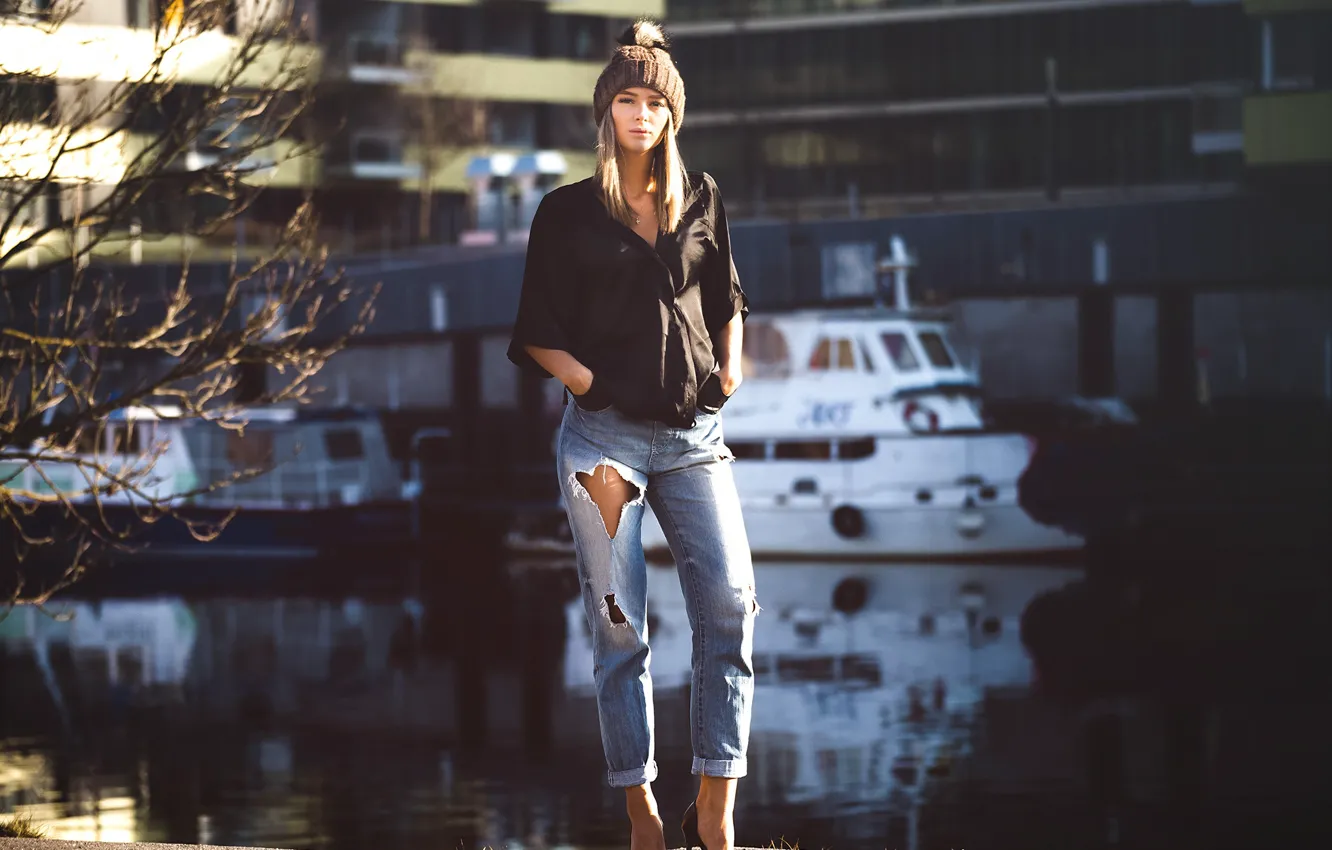 Photo wallpaper girl, style, background, model, jeans, legs