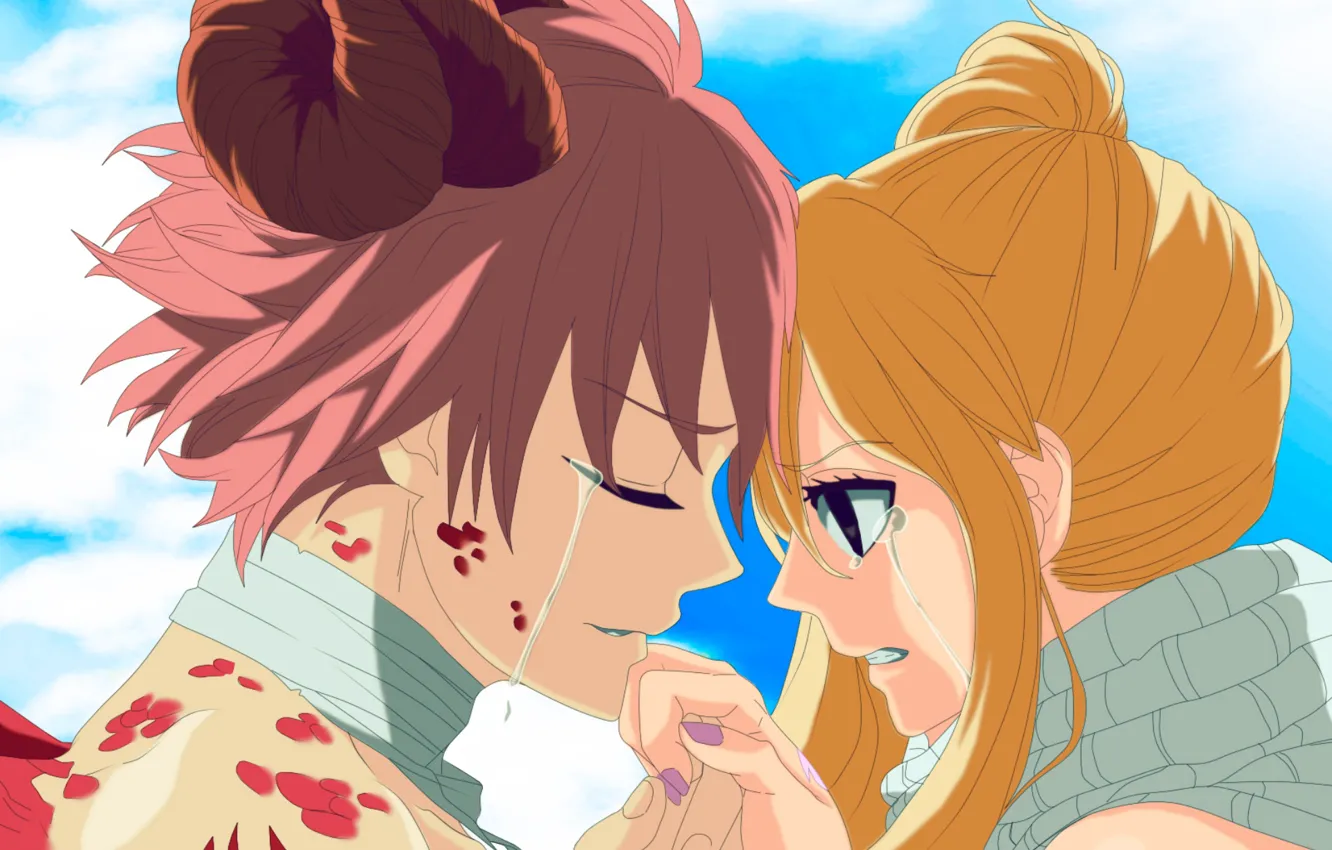 Photo wallpaper love, the demon, tears, pair, fairy tail, Lucy, Natsu Dragneel, Fairy tail