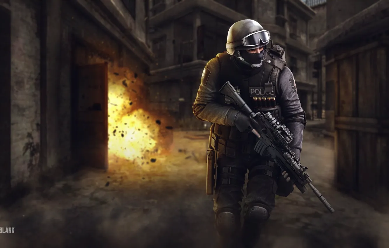 Photo wallpaper gun, pistol, game, weapon, police, man, SWAT, rifle