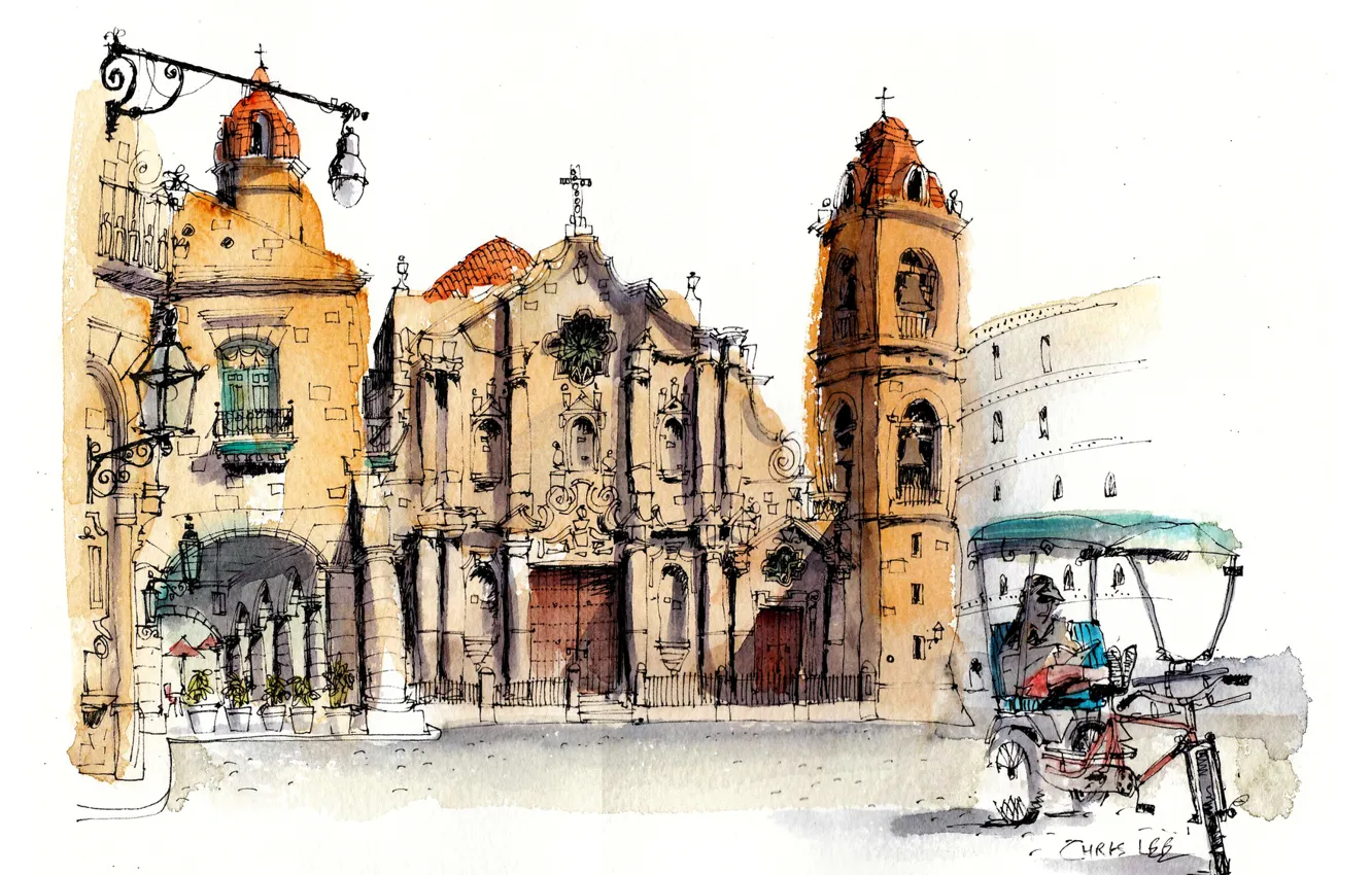 Photo wallpaper street, paint, figure, home, Cathedral, Cuba, Havana