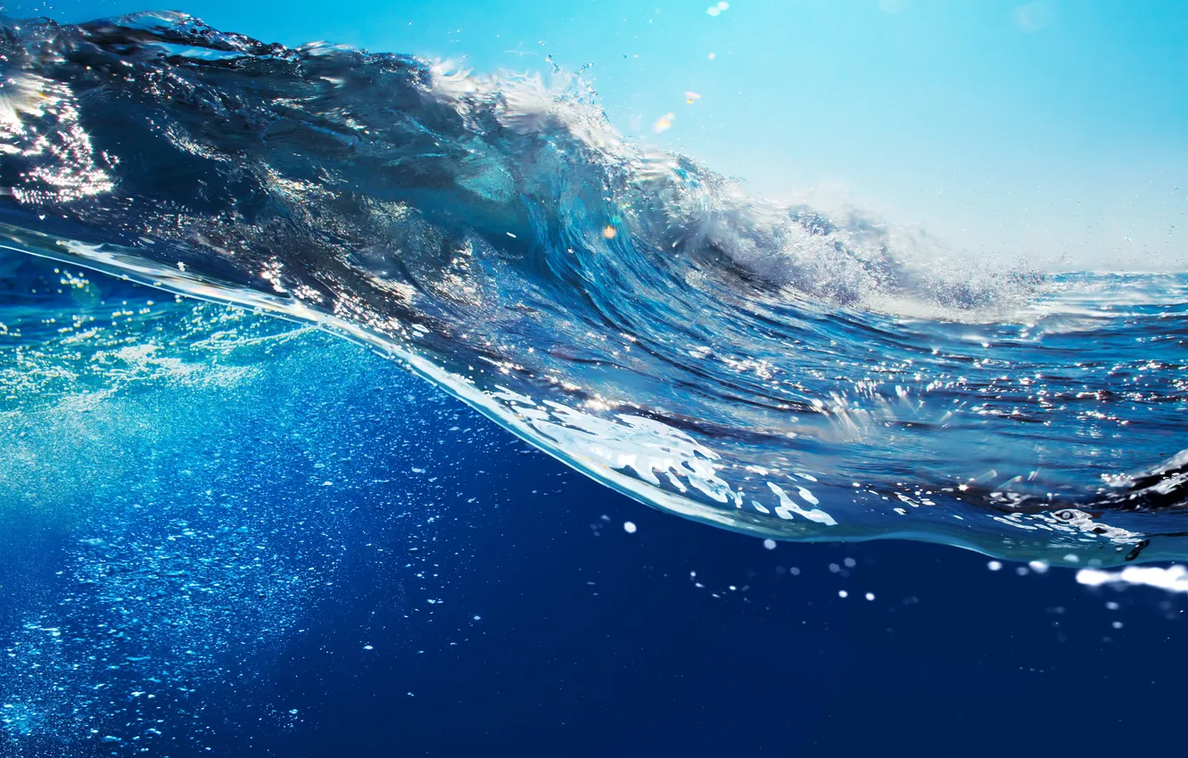 Photo wallpaper wave, the sky, water, clouds, landscape, nature, the ocean, horizon