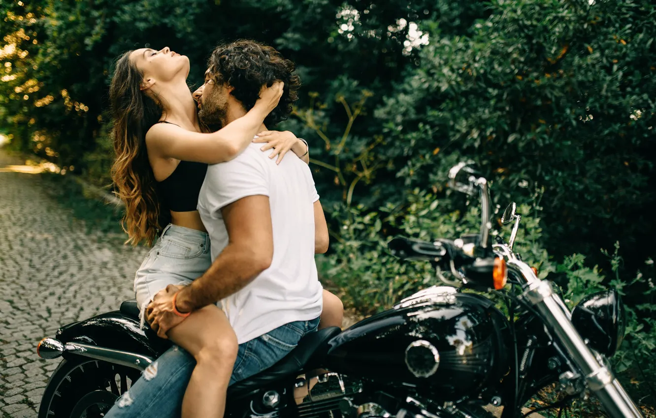 Photo wallpaper girl, passion, motorcycle, guy