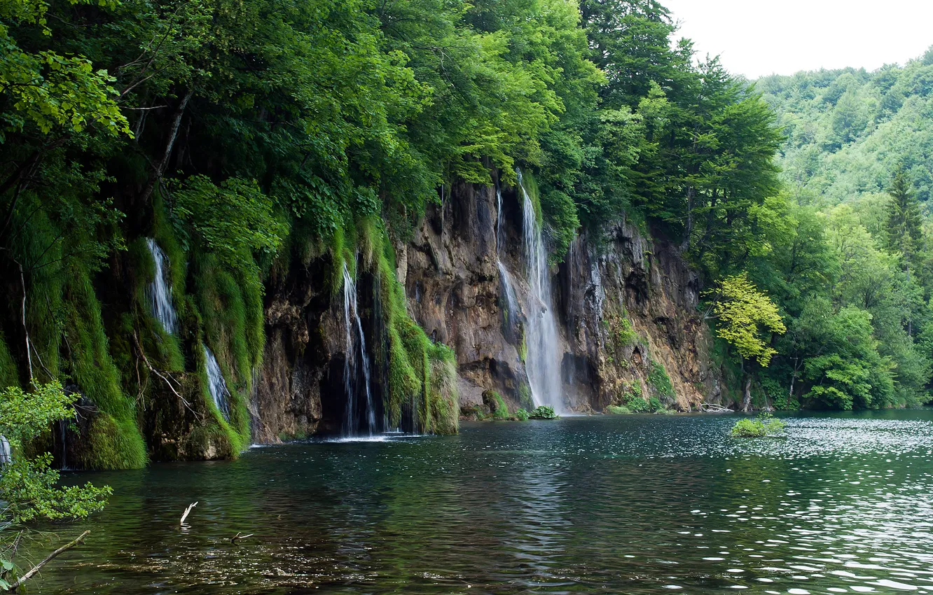 Photo wallpaper trees, landscape, river, rocks, waterfalls