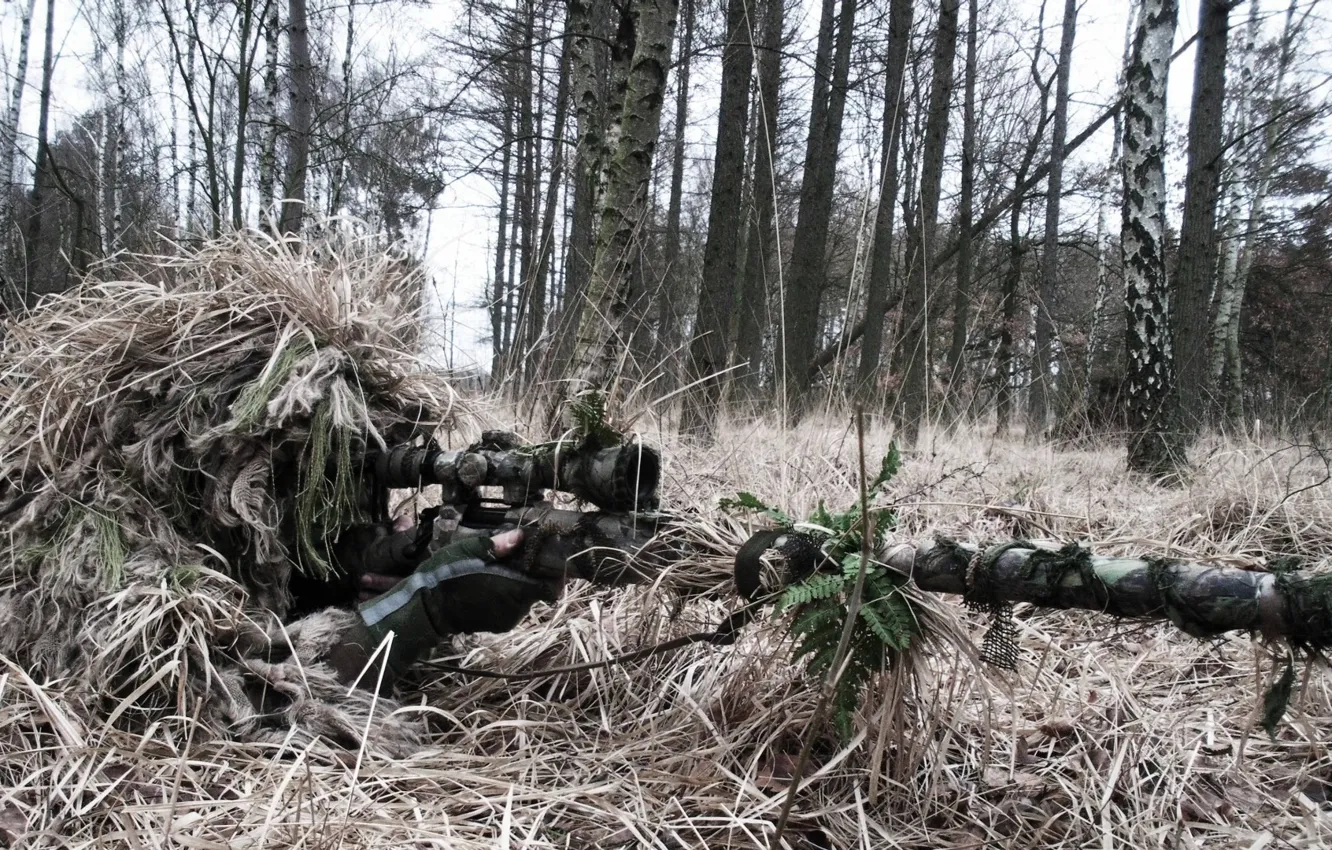 Photo wallpaper grass, weapons, disguise, sniper, camouflage, rifle, Professional