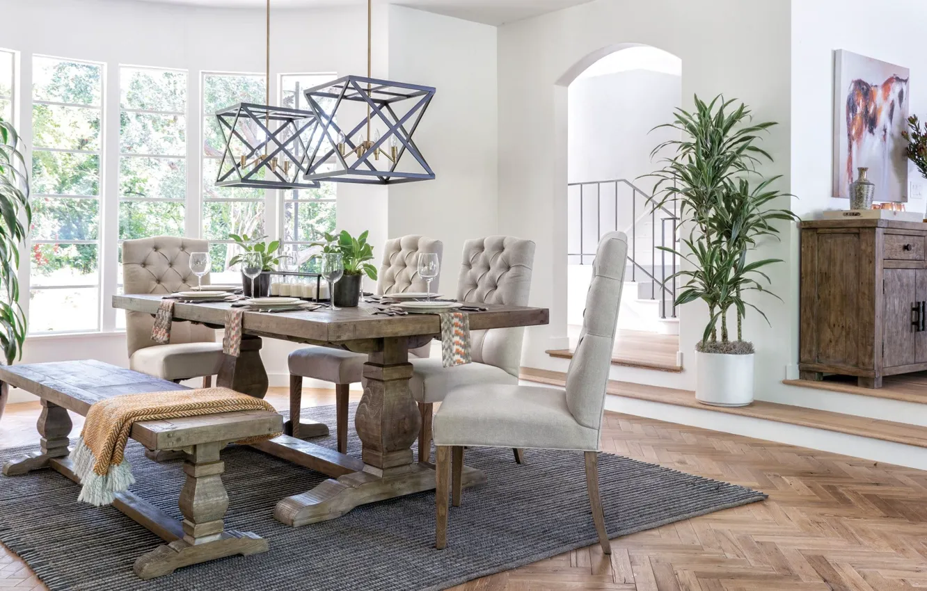 Photo wallpaper design, style, interior, bright room, dining room