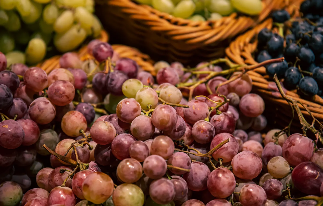 Photo wallpaper basket, grapes, basket, a lot