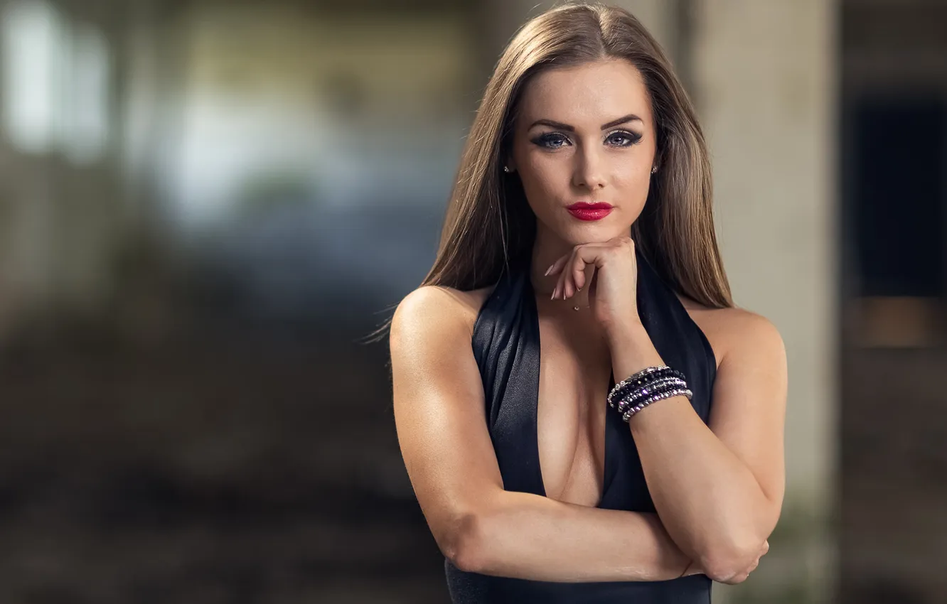 Photo wallpaper look, sexy, pose, model, portrait, hands, makeup, dress