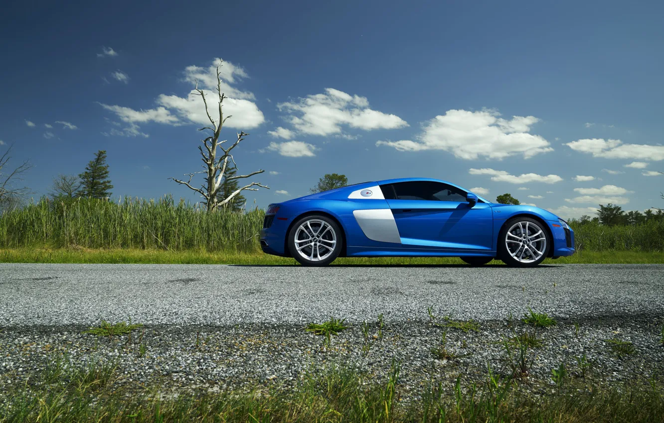 Photo wallpaper Audi, Blue, Side, View, V10