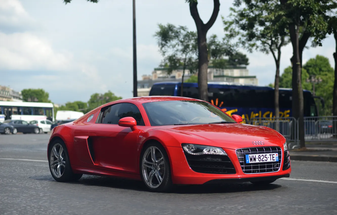 Photo wallpaper audi, red, street, v10, r8