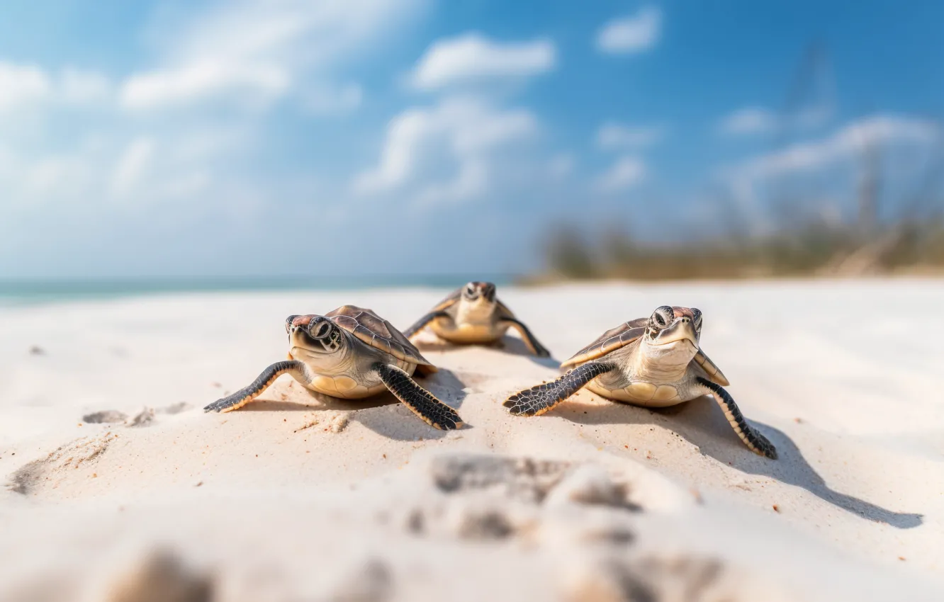 Photo wallpaper turtles, baby, seaside, hatching
