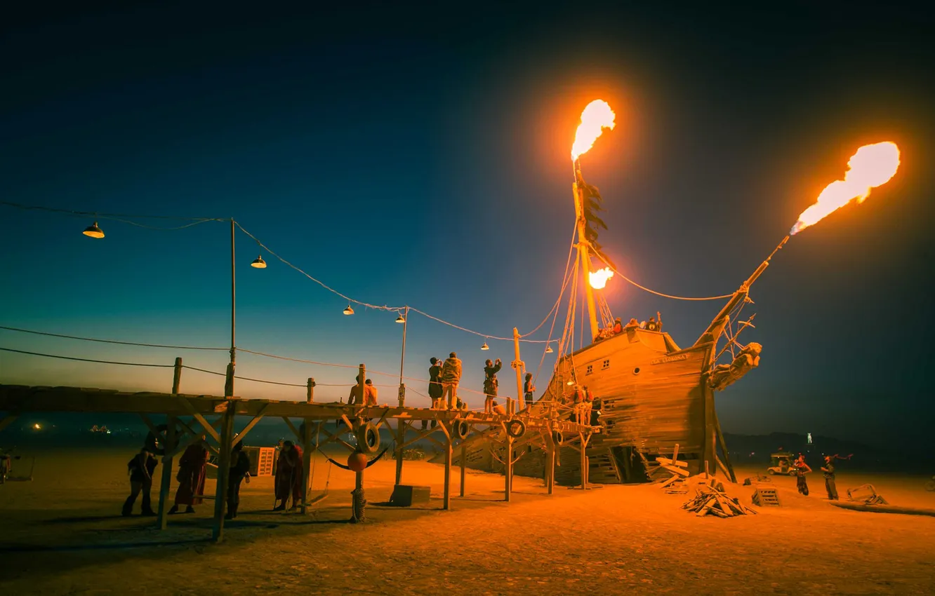 Photo wallpaper night, people, ship, art, USA, Nevada, art, Burning-Man