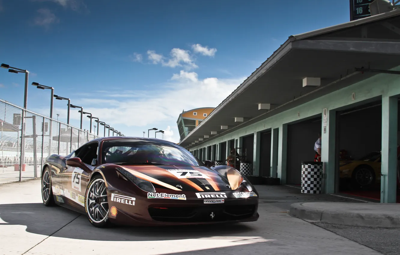 Photo wallpaper the sky, clouds, the fence, Boxing, Ferrari, red, Ferrari, racing car