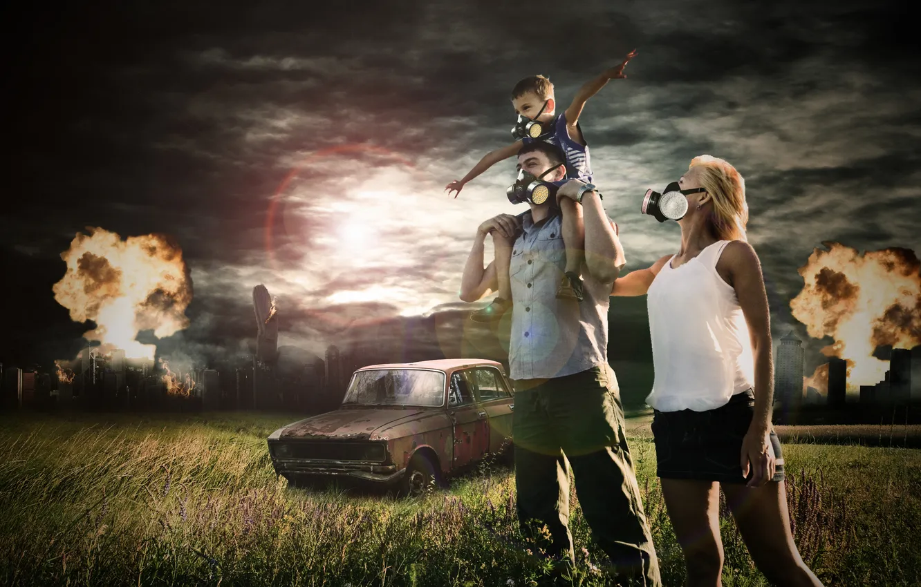 Photo wallpaper field, machine, the explosion, the city, Apocalypse, the end of the world, Muscovite