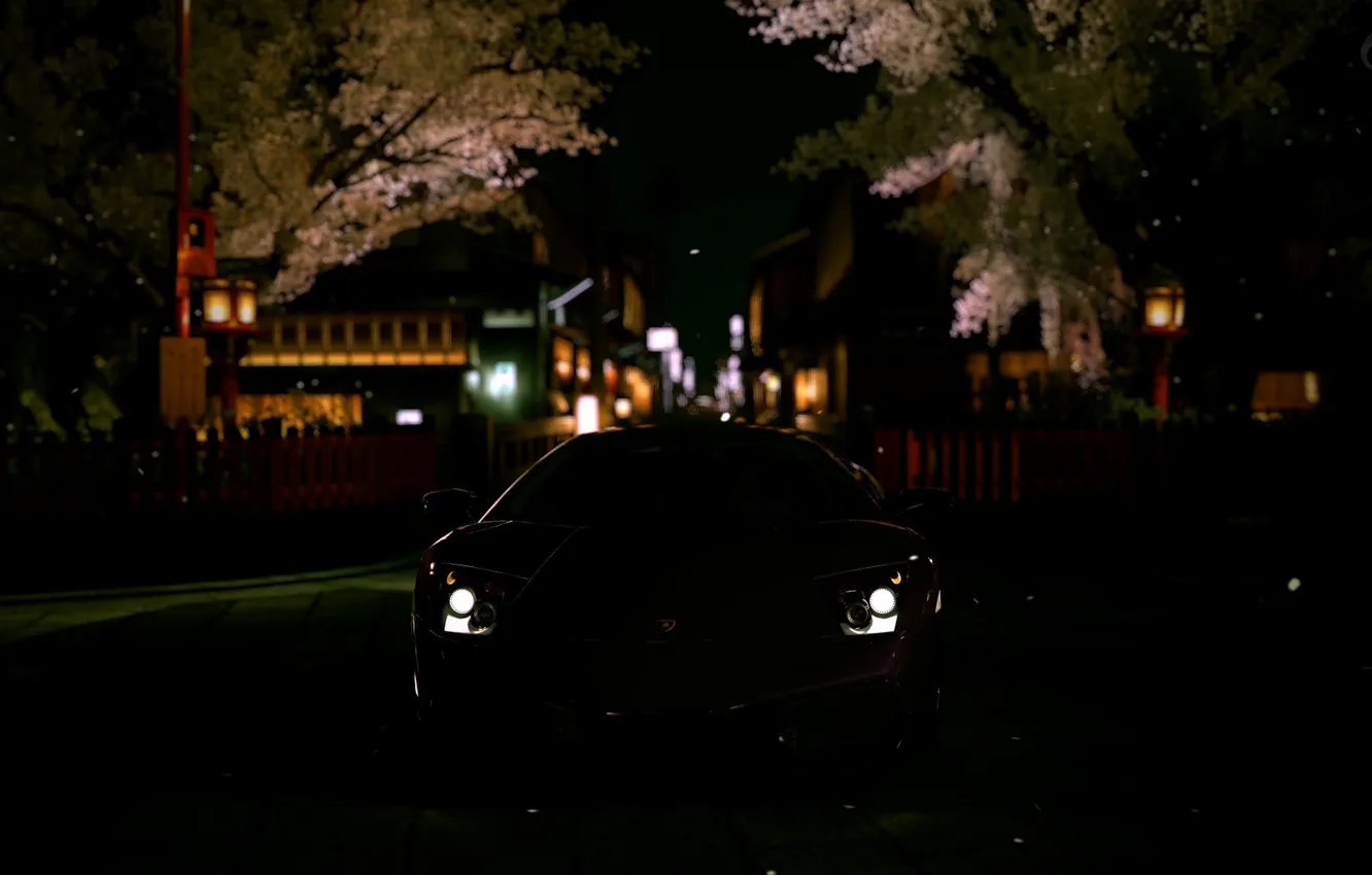 Photo wallpaper purple, night, the city, Lamborghini
