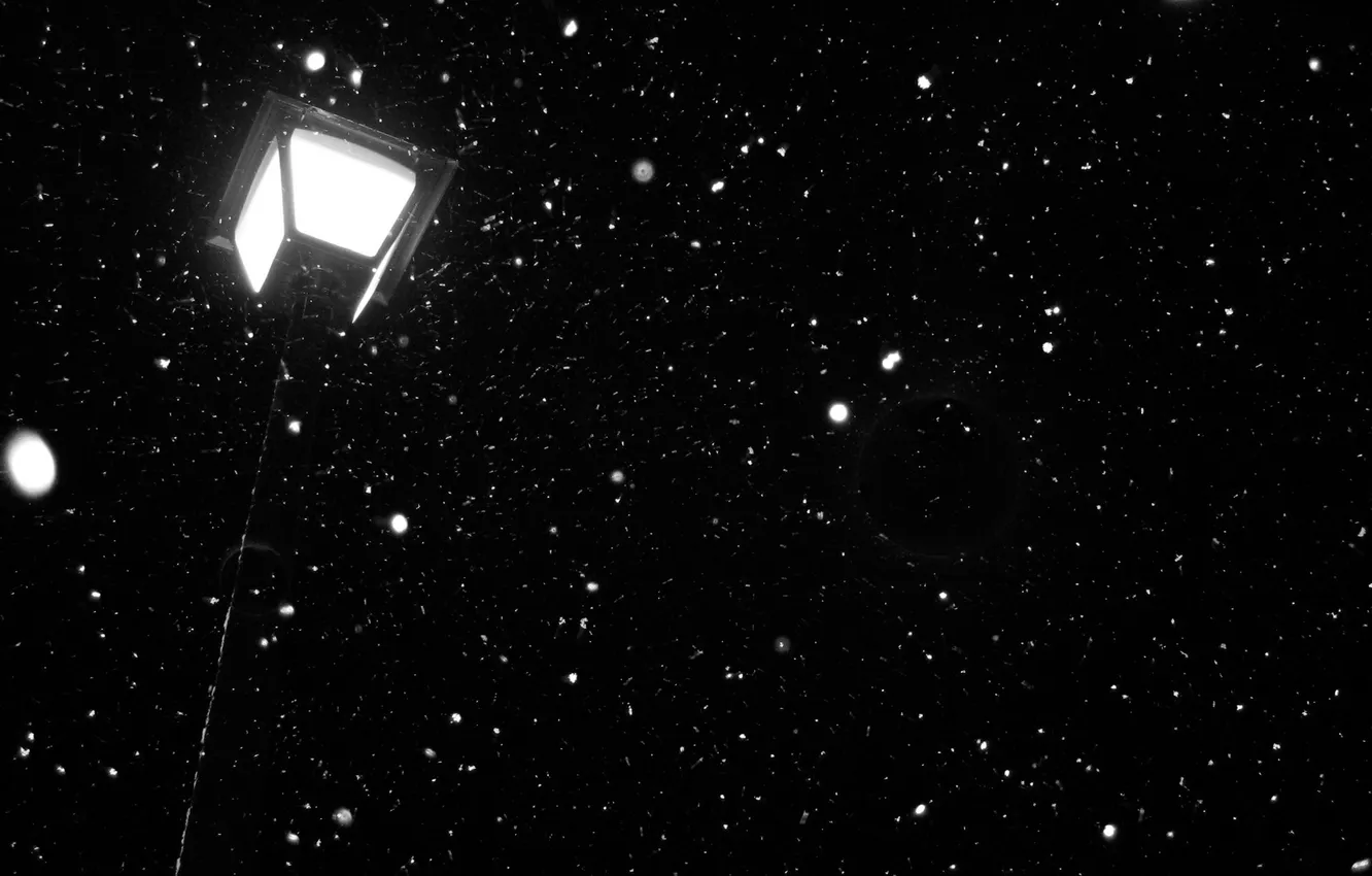 Photo wallpaper snow, night, lights, snow