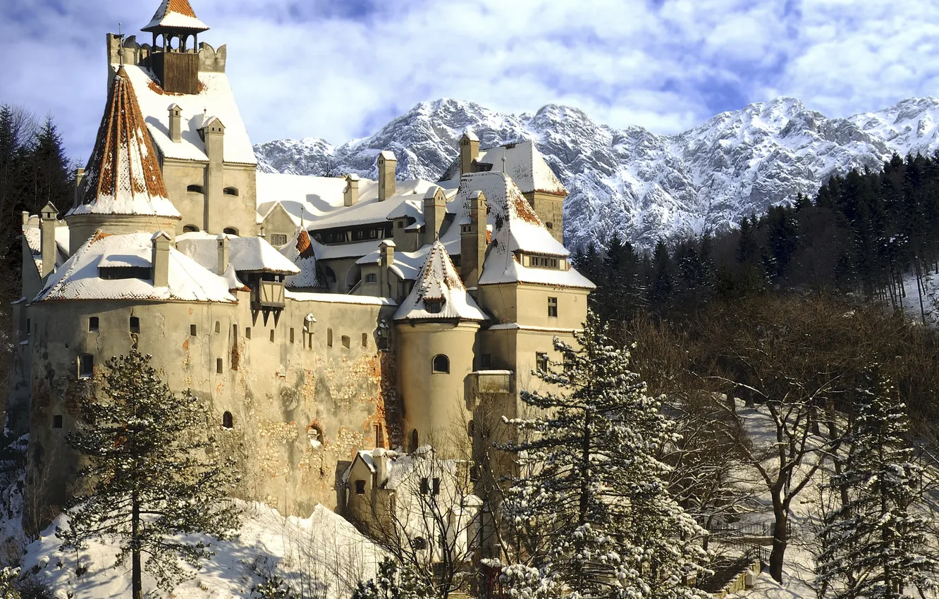 Photo wallpaper winter, snow, castle, winter, vintage, castle
