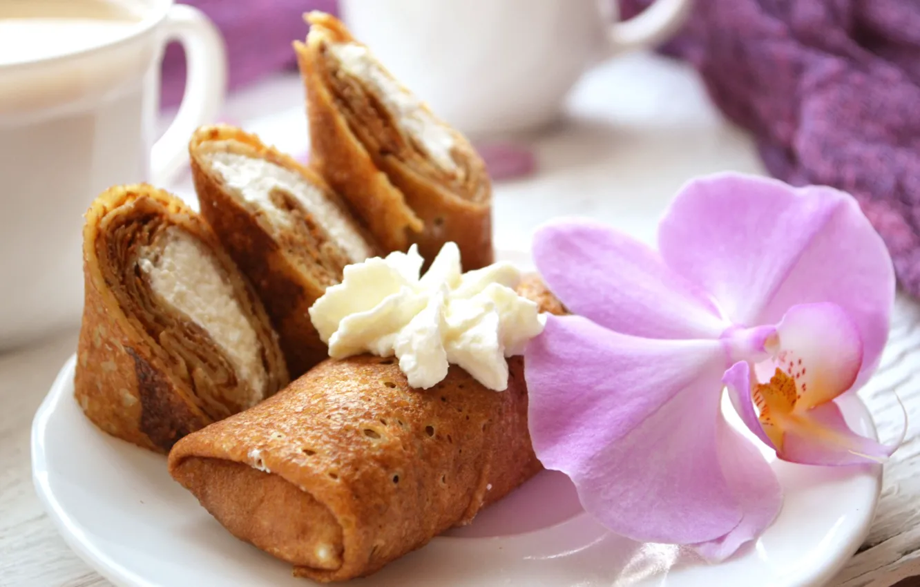 Photo wallpaper pancakes, Orchid, rolls