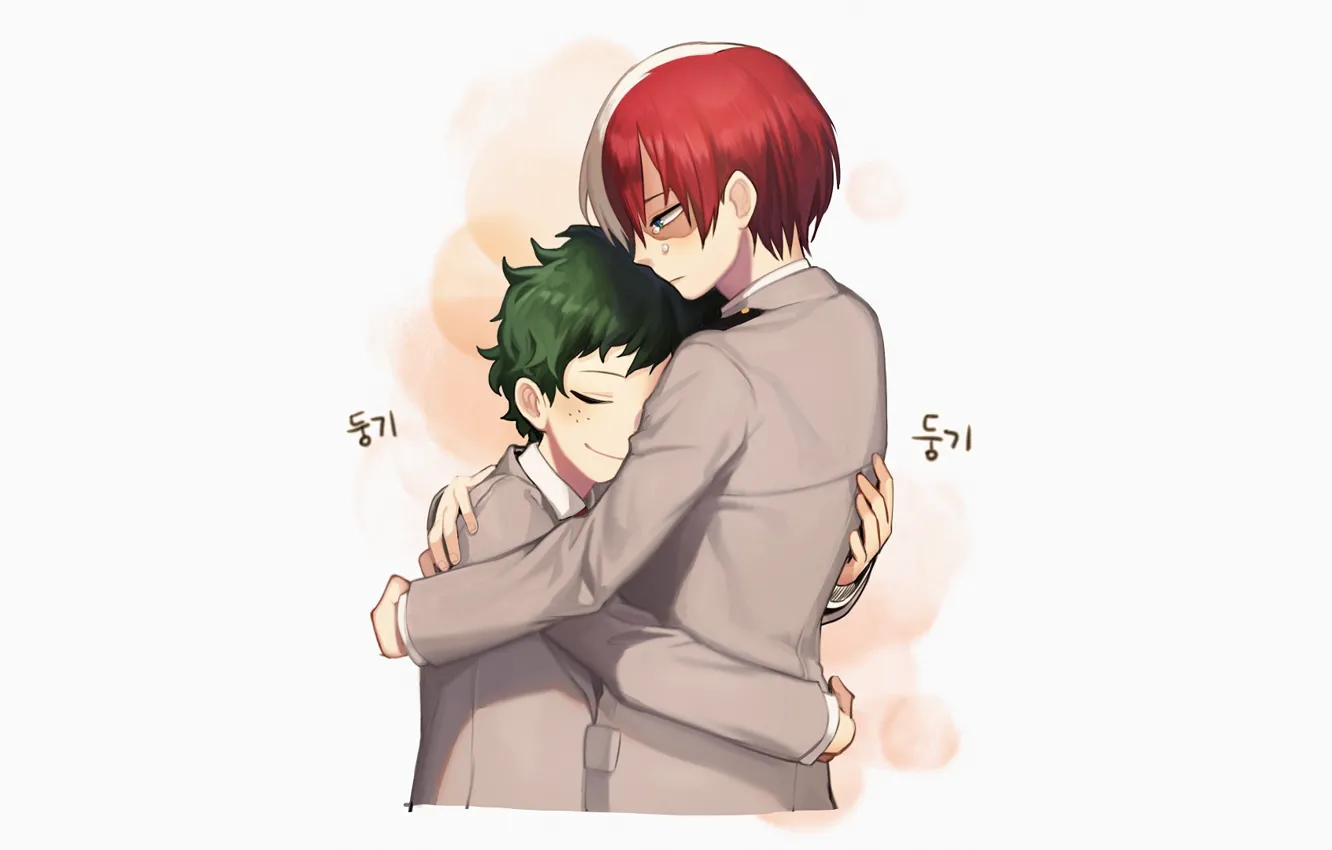 Photo wallpaper hugs, two, Boku no Hero Academy, My Hero Academia, Midori Isuku, Todoroki Shoto, My heroic …