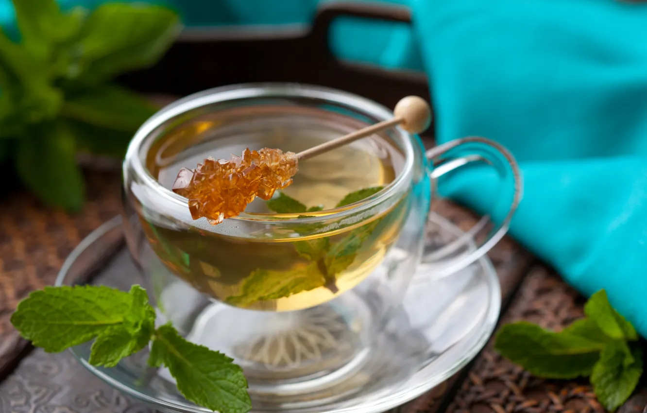 Photo wallpaper tea, sticks, Cup, sugar, mint