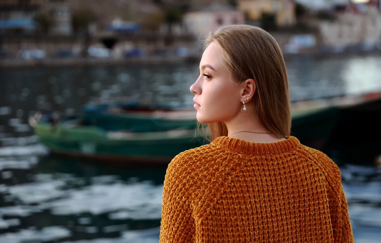 Photo wallpaper girl, face, back, profile, sweater, Denis Lankin, Ksenia Glazko