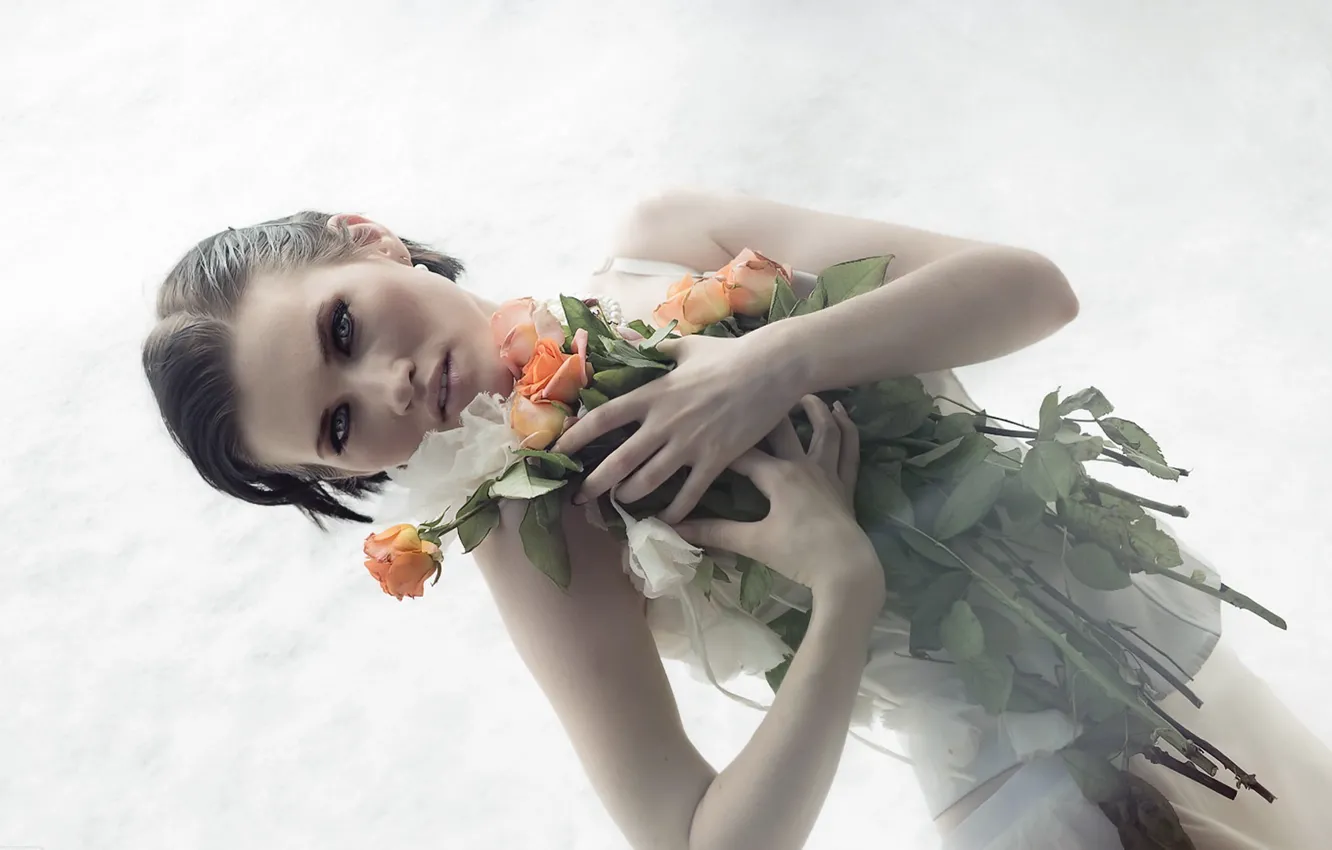 Photo wallpaper girl, flowers, style