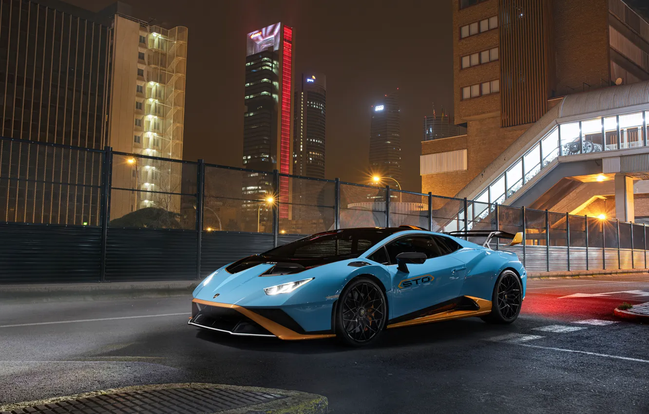 Photo wallpaper Lamborghini, light, Coupe, blue, metallic