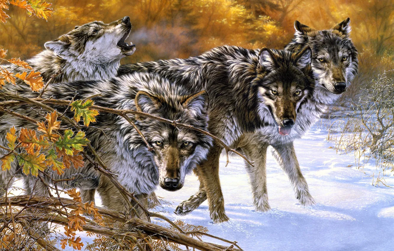 Photo wallpaper wolf, pack, art, Lee Kromschroeder, Body Language