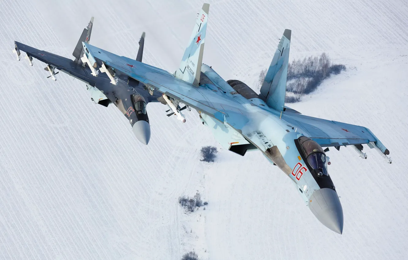 Photo wallpaper flight, fighter, pair, Su-35S, super-maneuverable, Sukhoi