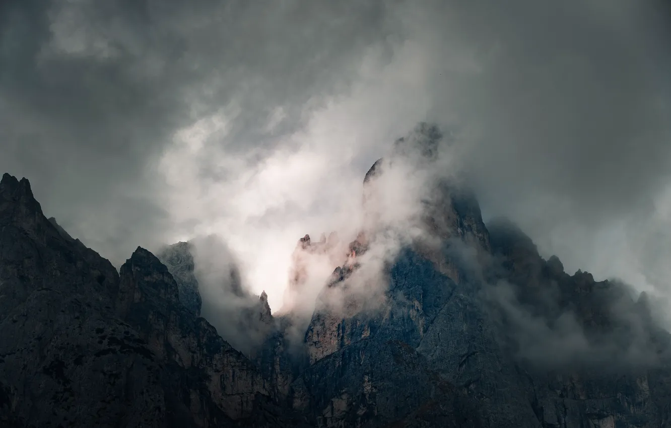 Photo wallpaper the sky, clouds, mountains, clouds, nature, rocks