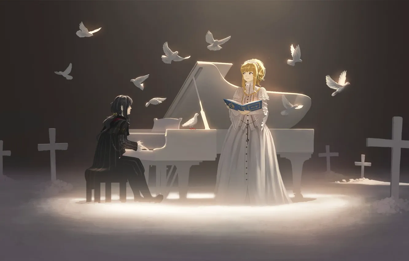 Photo wallpaper girl, scene, guy, sound horizon, pessa