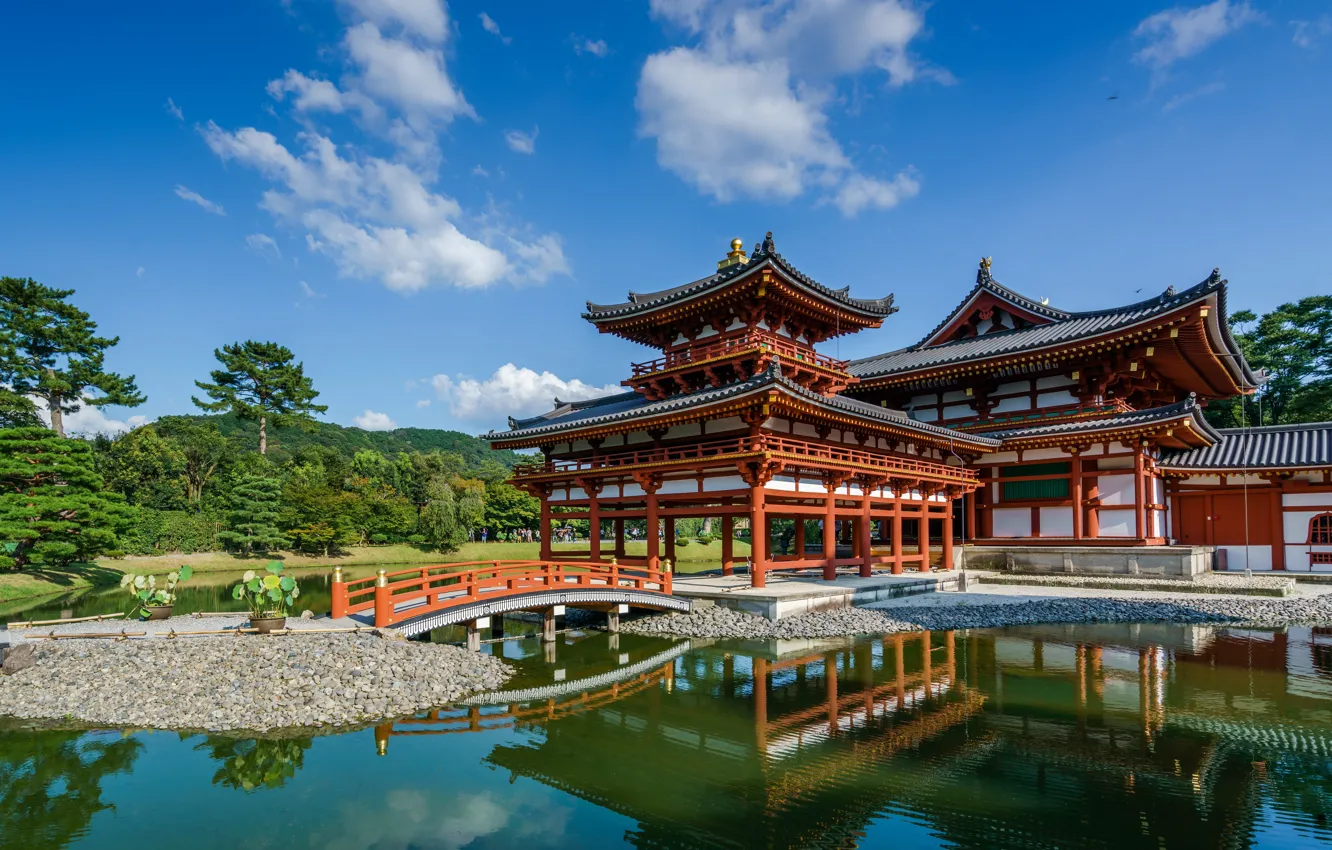 Photo wallpaper pond, reflection, Japan, temple, Uji, Kansai, Byodo-in