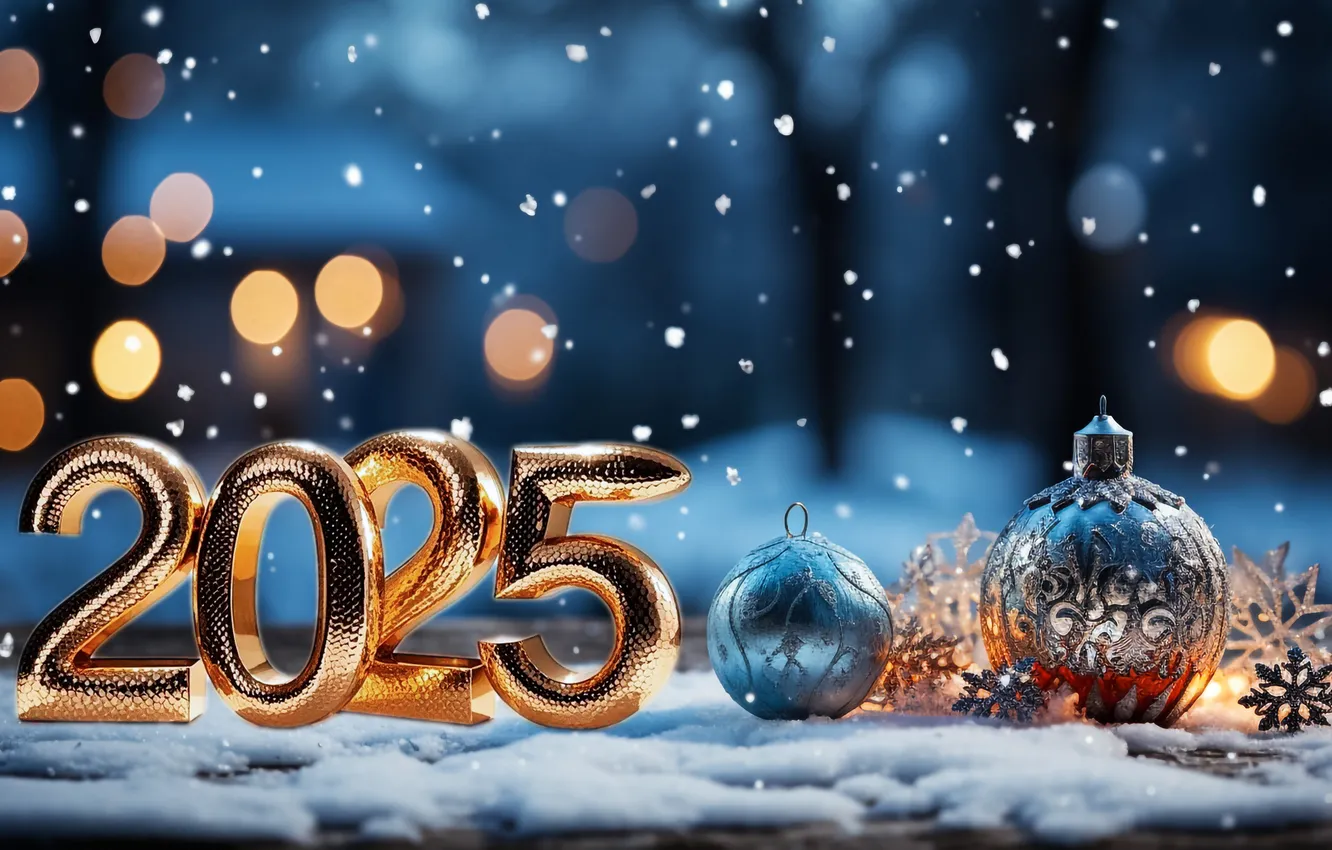 Photo wallpaper winter, snow, gold, snake, figures, New year, golden, new year